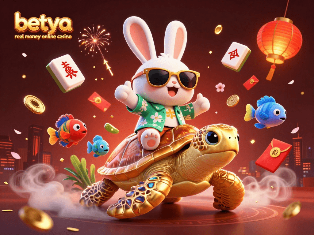 Immerse in the excitement of betya real money online casino with a vibrant 3D illustration of luck and fortune.