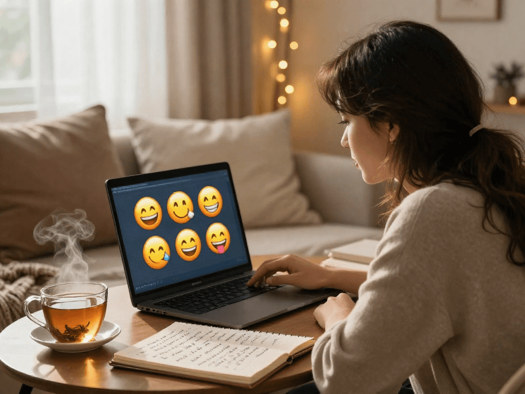 Engaging in a sex AI chat within a cozy room, showing emotional connection and modern tech.