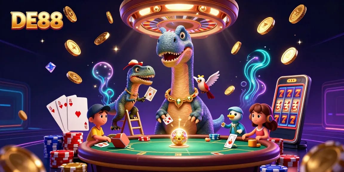 Engage with DE88's vibrant casino scene featuring exciting games, characters, and rewards.