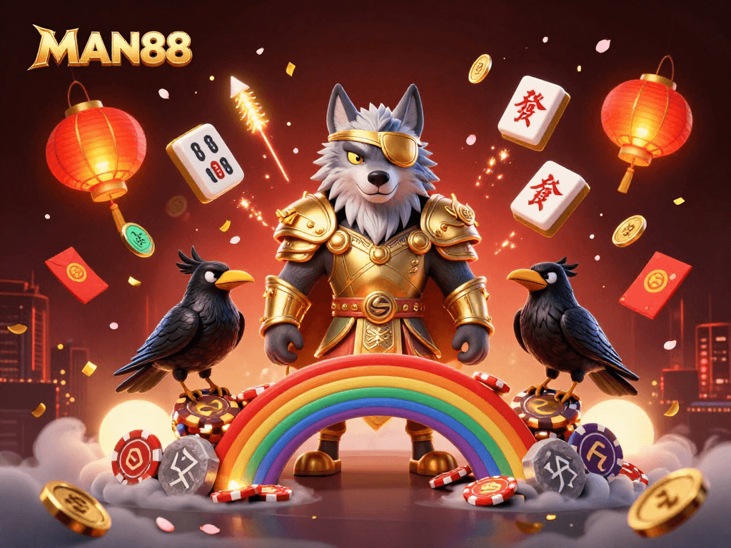 Experience the epic world of MAN88 with vibrant visuals of Norse mythology characters in a casino setting.