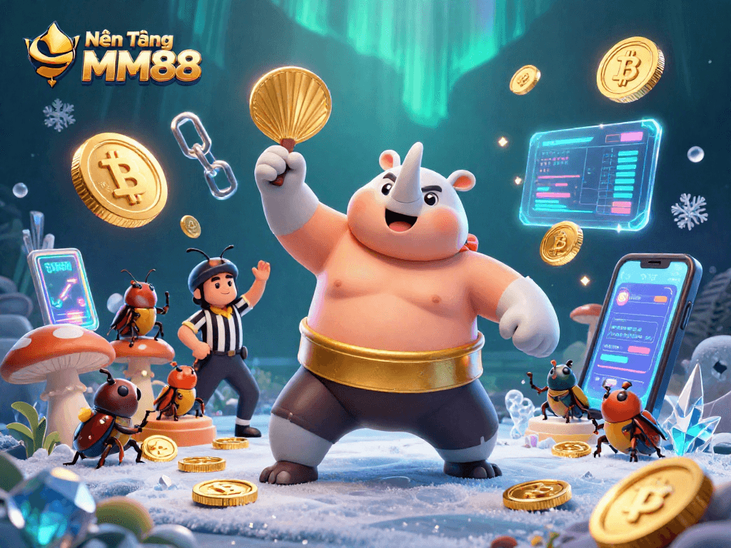 Experience thrilling action with Nền Tảng MM88 as the fierce beetle champion stomps coins in the vibrant casino.