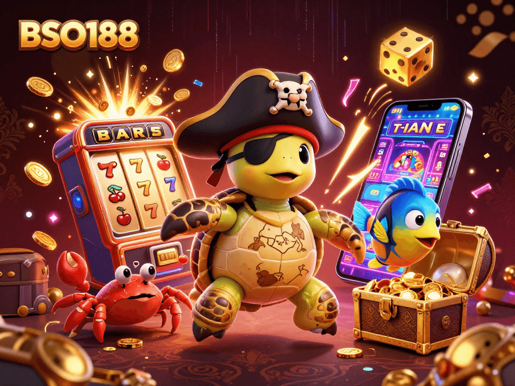 Experience thrilling gameplay with BSO188’s adventurous pirate turtle and treasures in an exciting casino world.