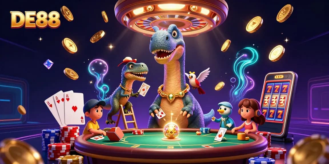 Engage with DE88's vibrant casino scene featuring exciting games, characters, and rewards.