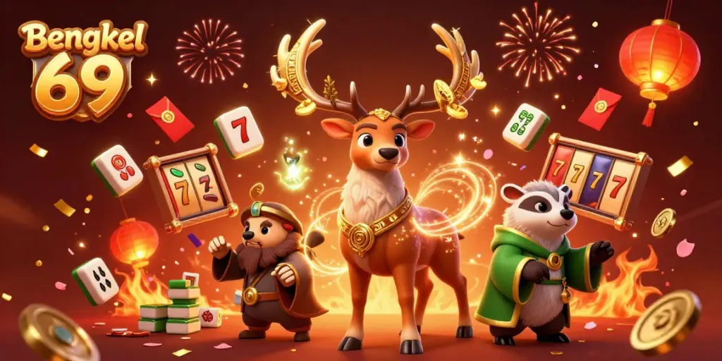 Bengkel 69 showcases vibrant slot gaming with druid characters, glowing elements, and festive visuals.