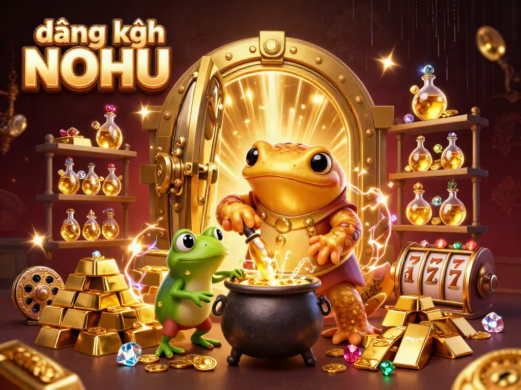Experience thrilling moments with đăng ký NOHU as you explore golden treasures in a dynamic casino-themed scene.