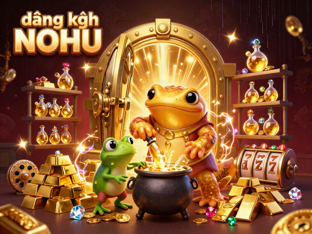 Experience thrilling moments with đăng ký NOHU as you explore golden treasures in a dynamic casino-themed scene.