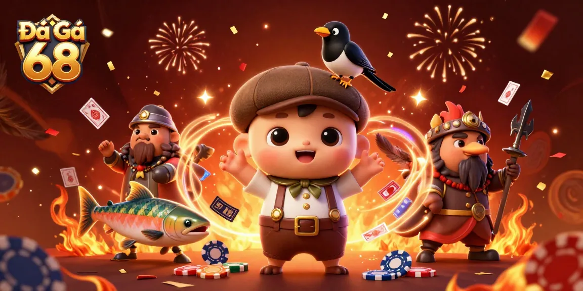 Experience the thrill of Đá Gà 68 with vibrant characters and dynamic gambling elements.