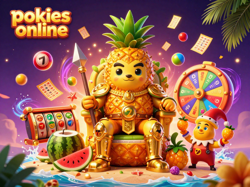 Engage with pokies online in an ultra-detailed 3D illustration with vibrant casino elements and rich colors.