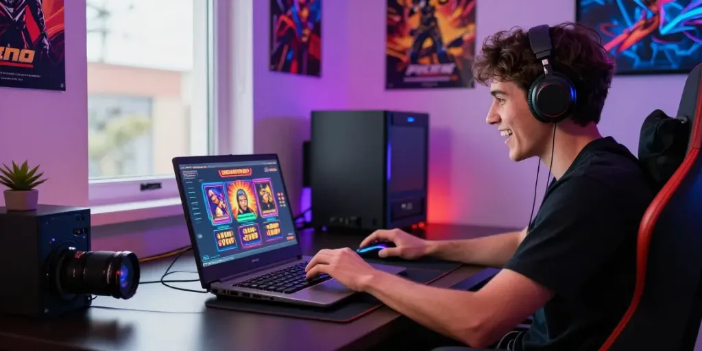 Engaging gaming setup showcasing a player enjoying poka88 online slots.