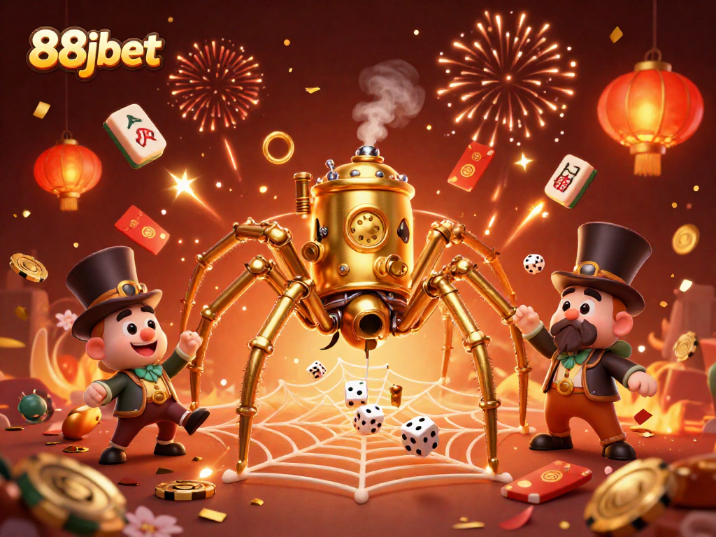 Experience thrilling 88jbet casino adventures with a steampunk spider and lucky game elements.
