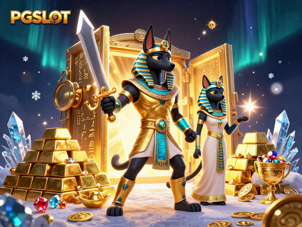 Spin the reels of PGSLOT and explore ancient treasures with Anubis and Bastet in a magical casino.