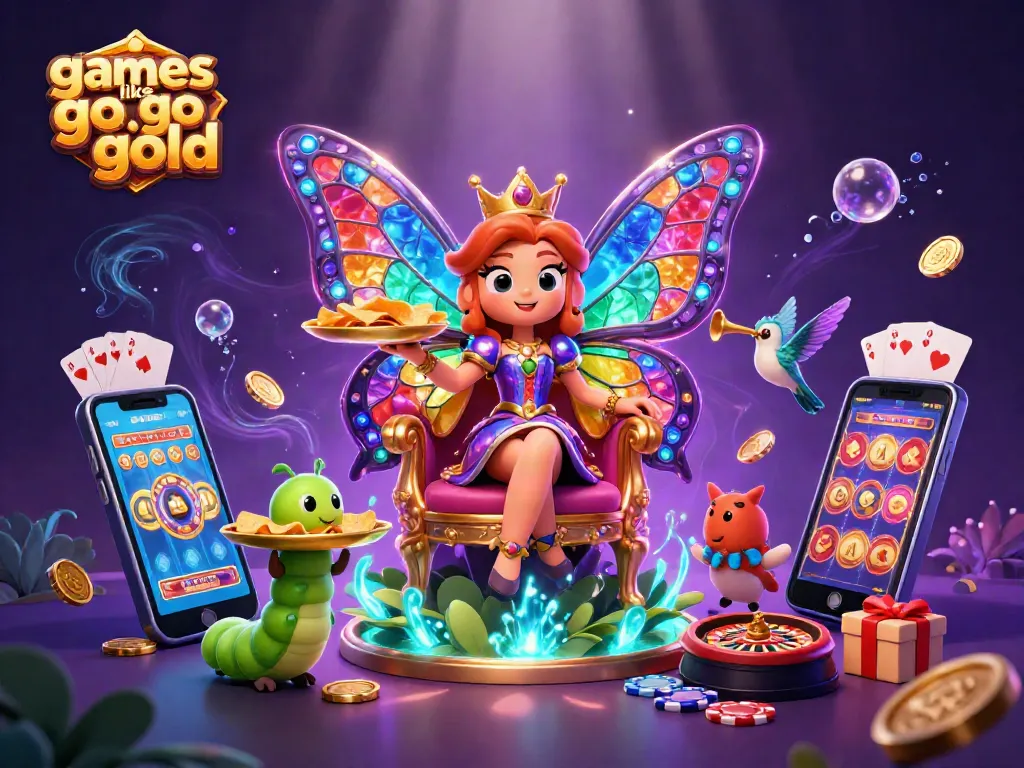 Play exciting games like go go gold with vibrant slot displays and casino characters in a colorful scene
