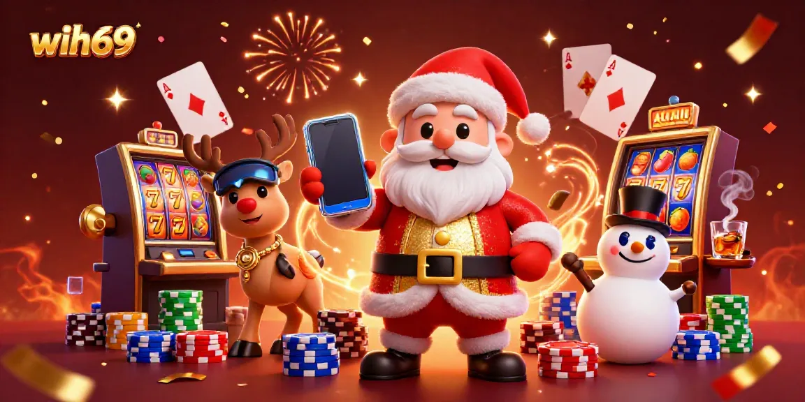 Permainan jackpot slot menarik di wih69 dengan karakter Santa yang ceria dan elemen kasino.