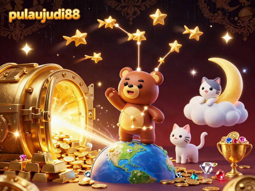 Mainan kasino pulaujudi88 dengan teddy bear bintang dan koin emas bertaburan.