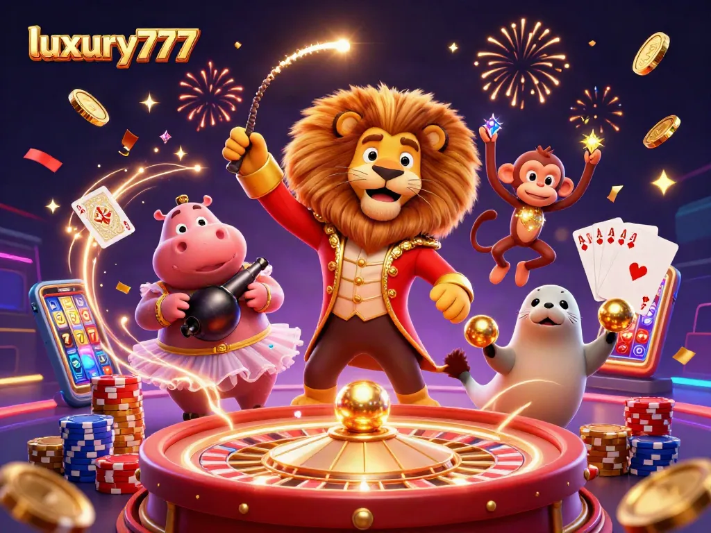 Experience the thrill of luxury777 while playing amidst dynamic characters and festive casino elements.