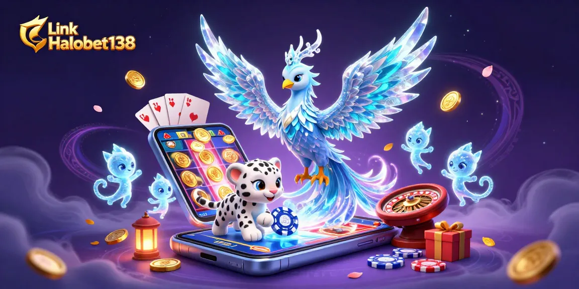 Engage in gambling excitement with Link Halobet138 featuring a lively 3D casino scene full of colorful elements.