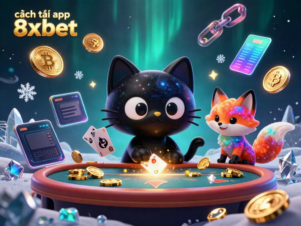 Engage in cosmic gaming action with cách tải app 8xbet featuring animated characters and cryptocurrency elements.