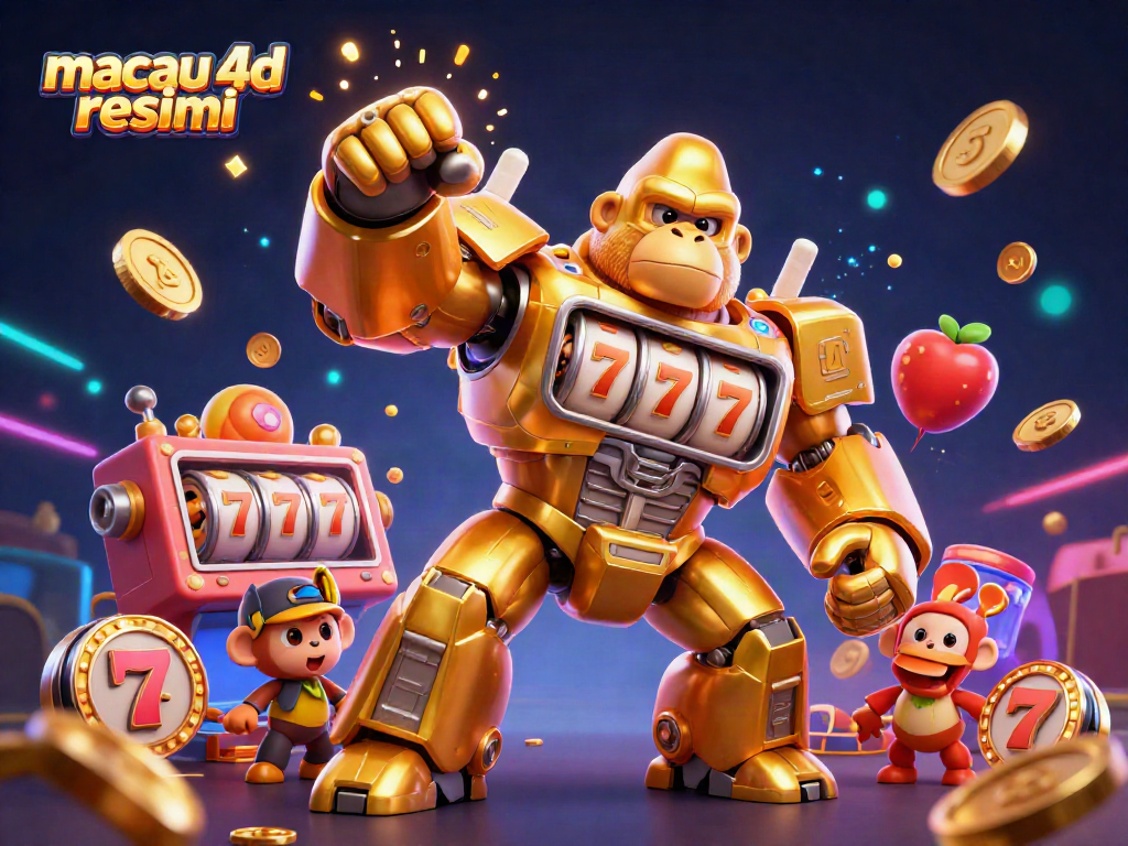 Menangkan permainan dengan macau 4d resmi, ilustrasi slot dan jackpot penuh energi.