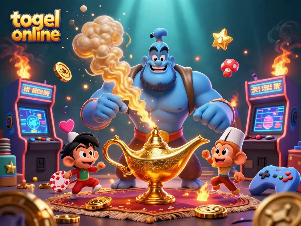 Memenangkan togel online dengan keberuntungan dalam ilustrasi 3D berwarna-warni penuh detail.