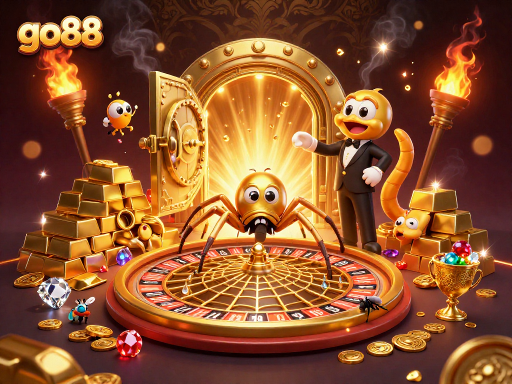 Experience thrilling gameplay at Go88 with roulette wheel-themed 3D illustration showcasing exciting casino elements.
