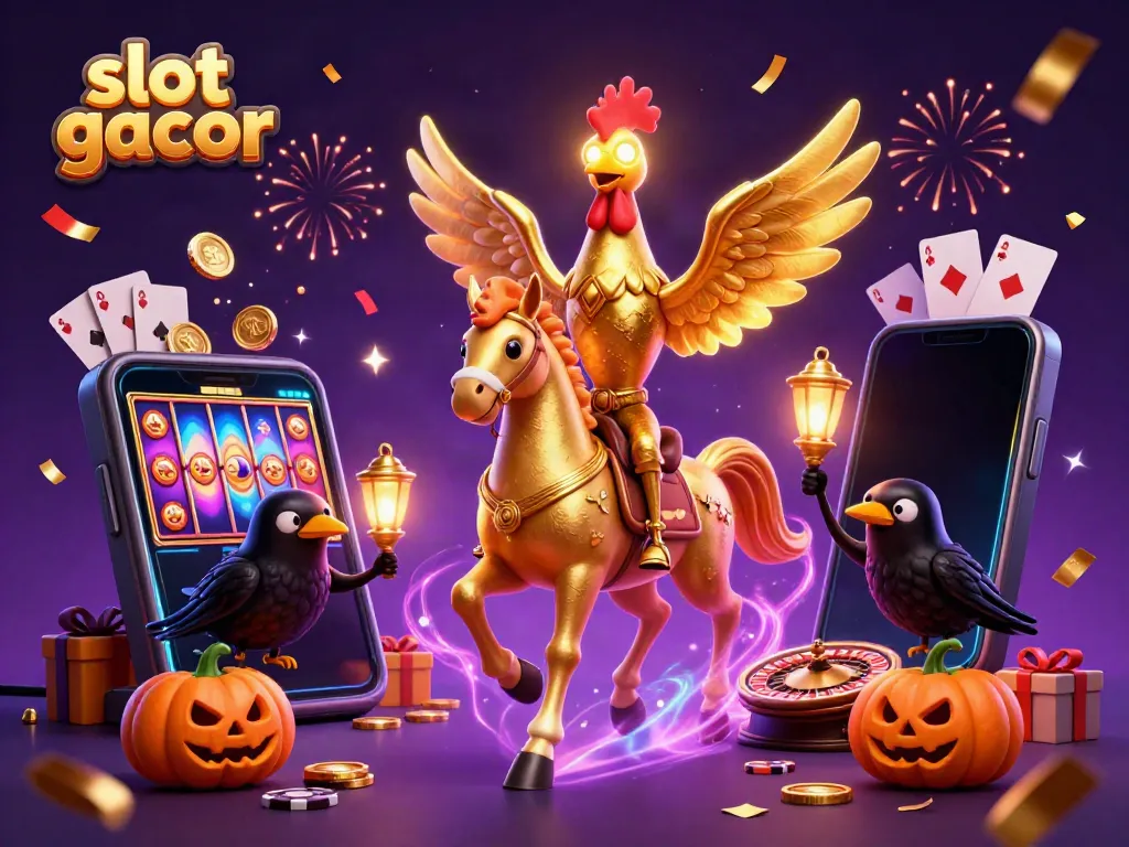 Slot gacor yang menarik, menunjukkan simbol keberuntungan dalam suasana kasino malam.