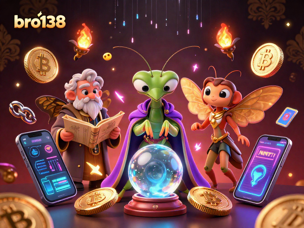 Engage with bro138 in this vibrant 3D casino fantasy featuring fortune tellers and cryptocurrency elements.