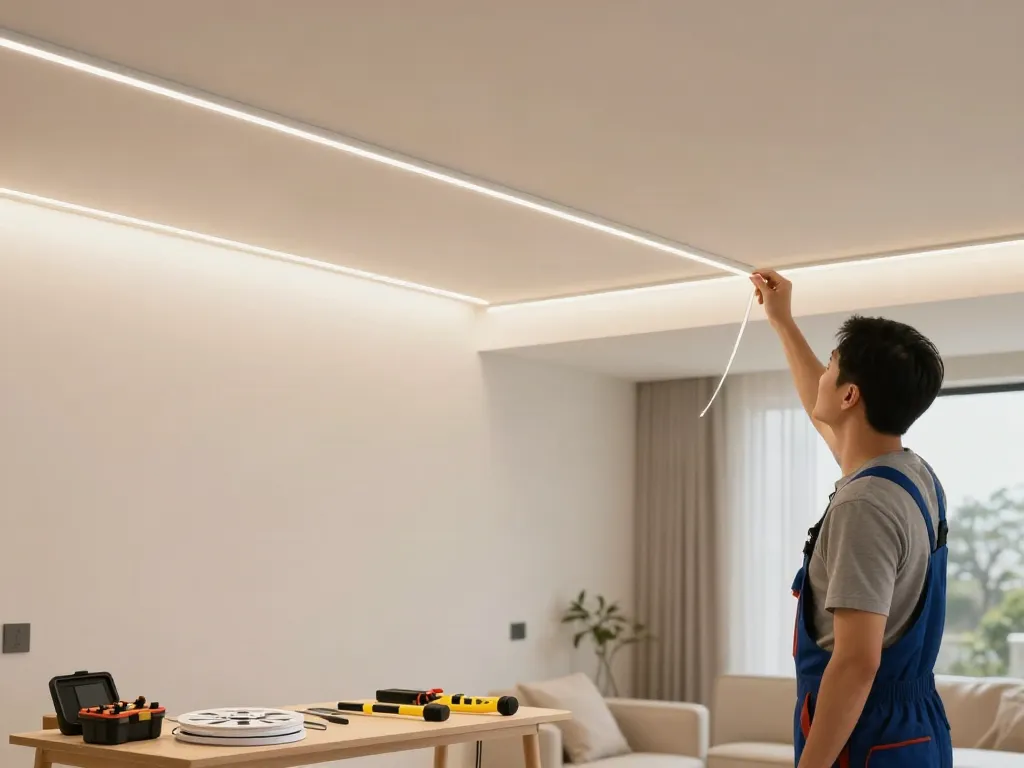 Banda LED COB de la iluminat-ieftin.ro instalată de un profesionist în servicii de iluminat local.