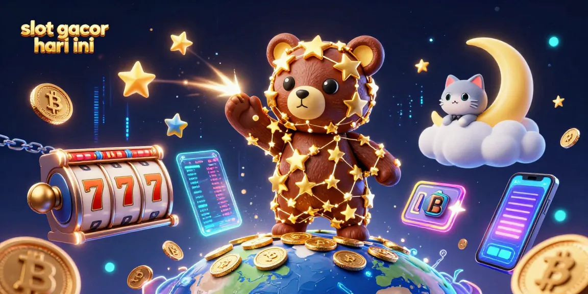 Memegang slot gacor hari ini, beruang bintang dan ikan bintang dalam ilustrasi kasino 3D yang berwarna-warni.