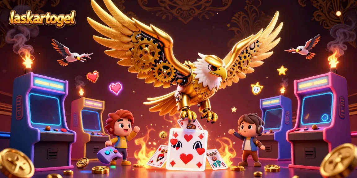 Experience exhilarating wins with laskartogel, featuring a dynamic golden eagle amid holographic cards.