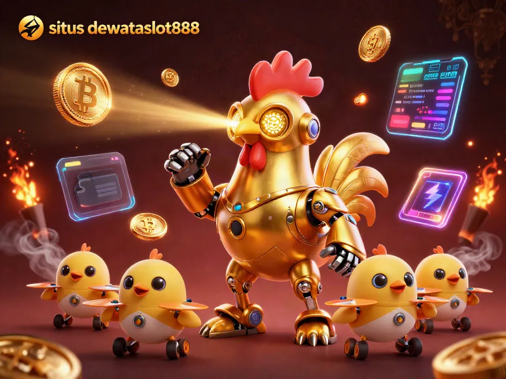 Mainkan capsa susun di situs dewataslot888 dengan robot ayam emas terbang dan elemen kripto yang mengesankan.