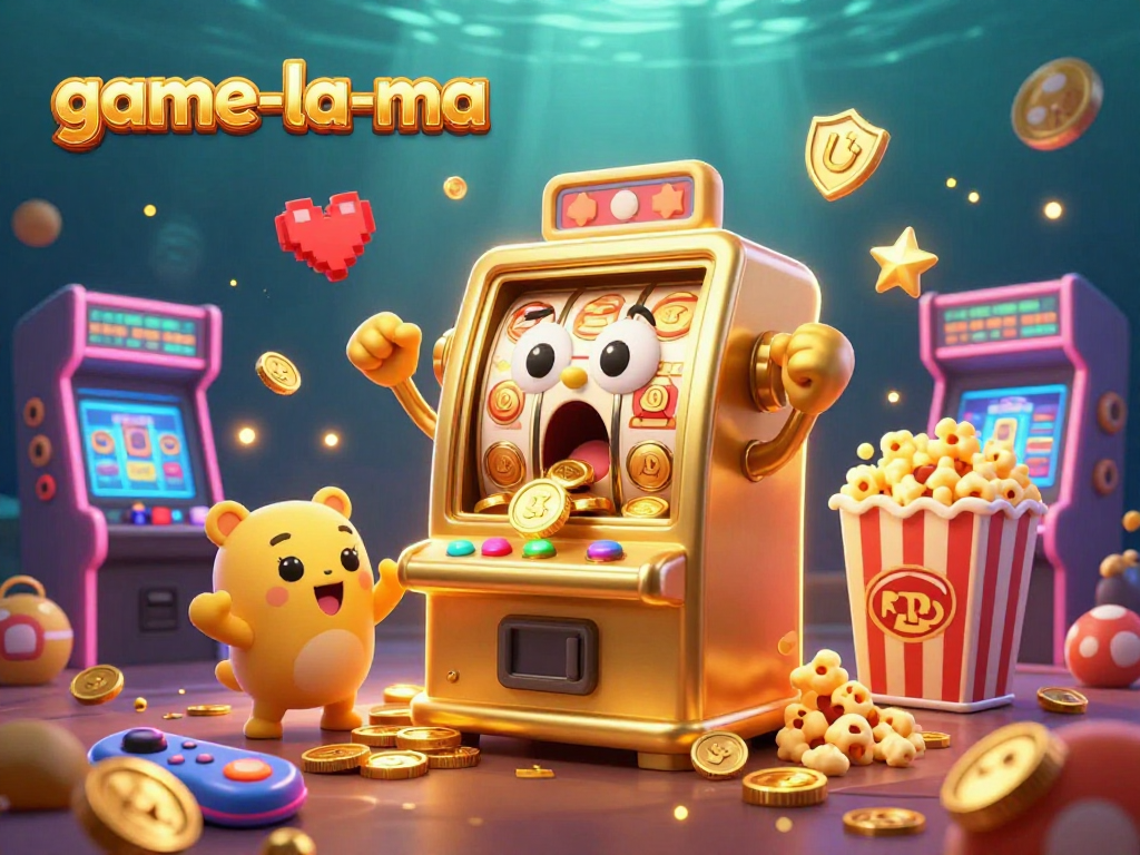 Experience the excitement of game-la-ma with a joyful golden slot machine celebrating its jackpot.