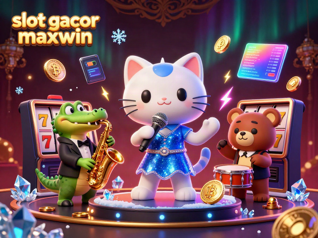 Engage with slot gacor maxwin in a colorful casino scene featuring vibrant characters and exciting game elements.