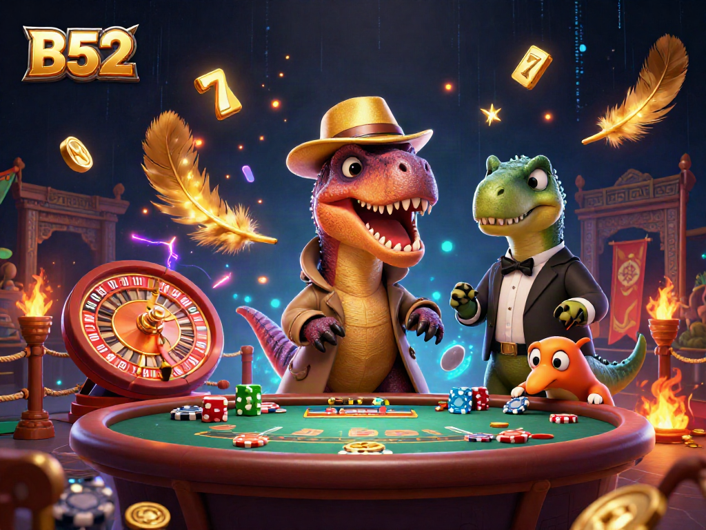 B52 velociraptor card counter navigating a blackjack table, surrounded by casino action