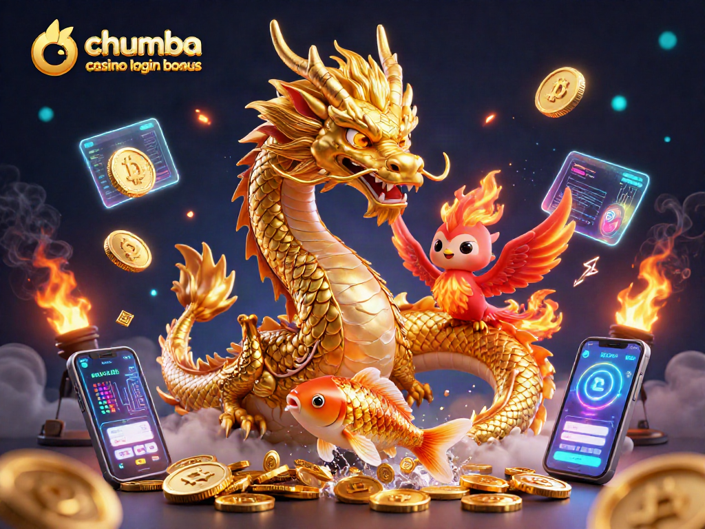 Experience the thrill of Chumba Casino login bonus with a dazzling 3D scene of fortune and excitement.