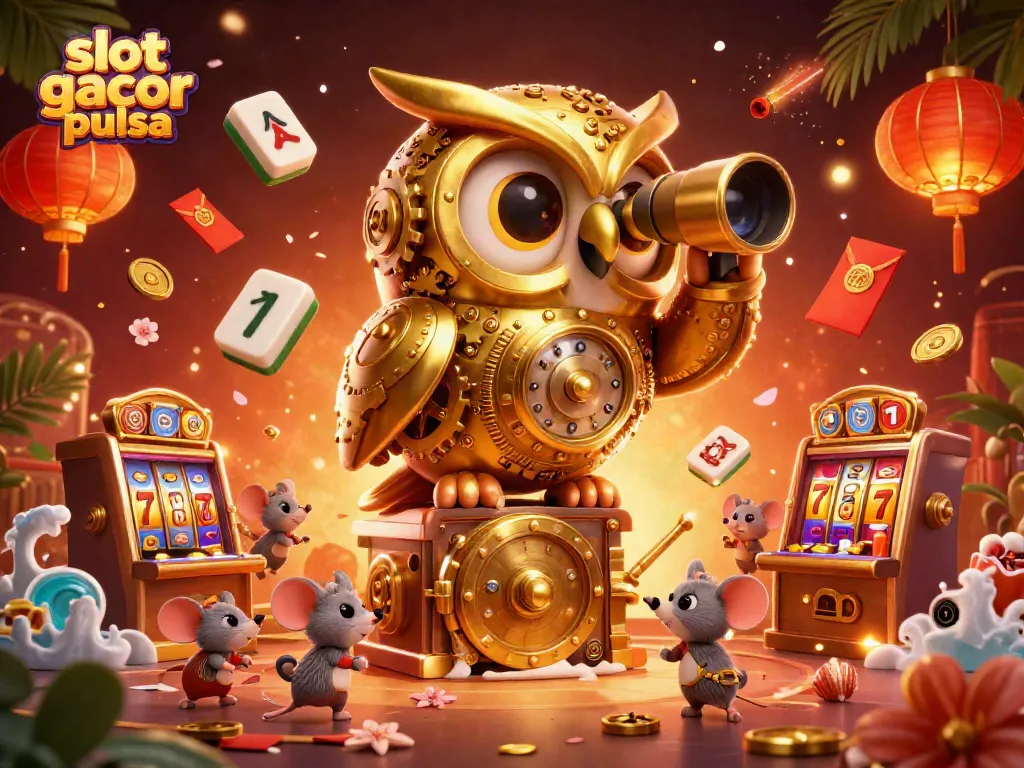 Engage with exciting slot gacor pulsa gameplay amidst vibrant casino elements in this dynamic illustration.