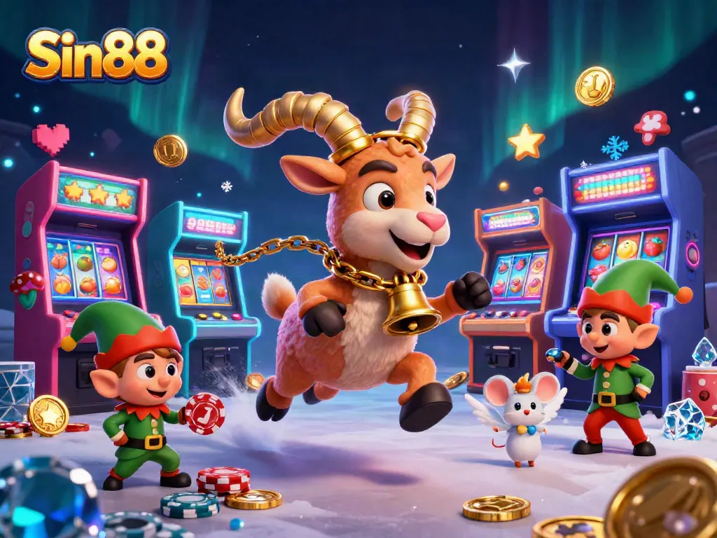 Engage in thrilling gameplay at Sin88's holiday casino adventure featuring a Krampus goat and festive elements.