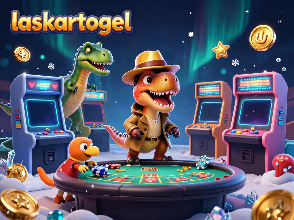 Experience thrilling play with laskartogel's cartoon velociraptor card counter at an exciting blackjack table.