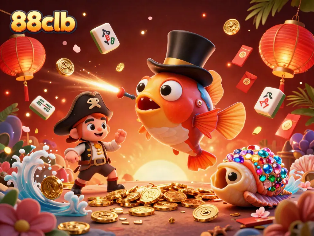 Experience excitement at 88clb with deep-sea characters and lucky elements in this vibrant illustration.