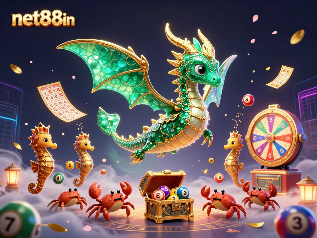 Play exciting lottery games with net88in's vibrant illustration of dynamic casino elements.
