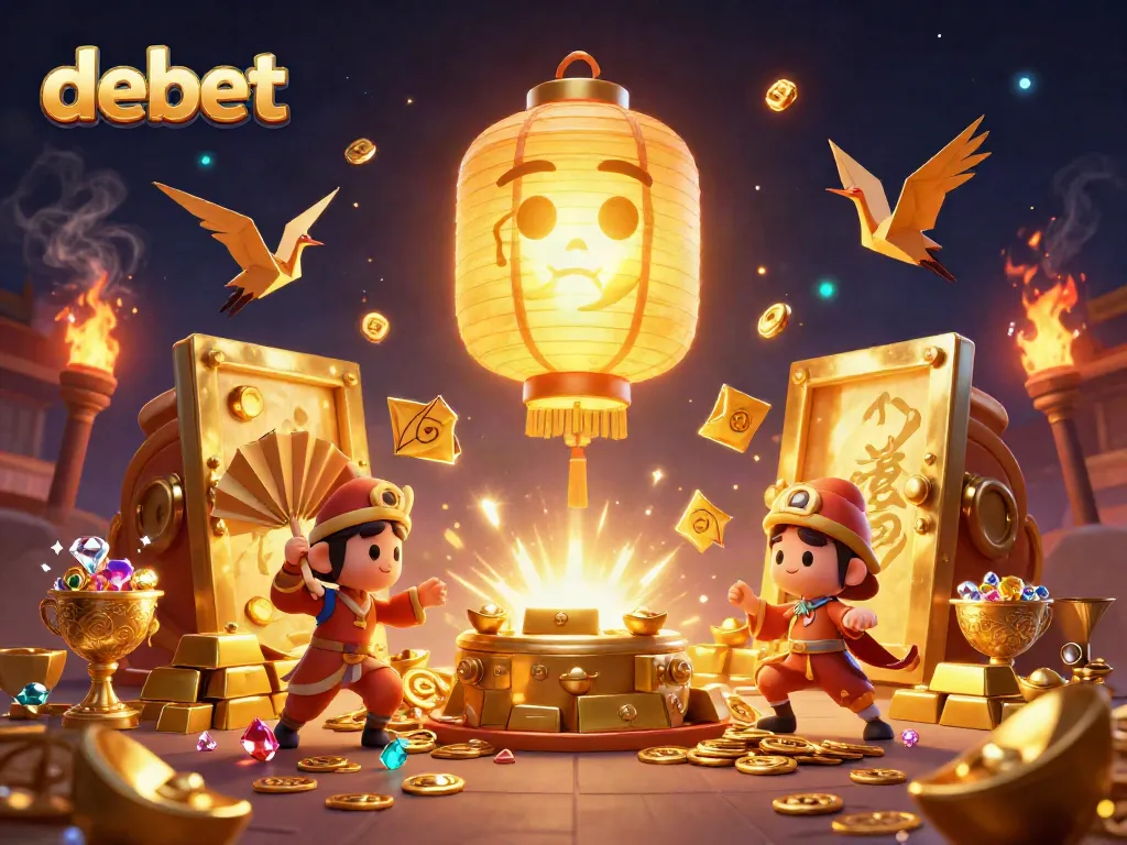 Experience the excitement of debet with vibrant casino illustrations and rich golden treasures.