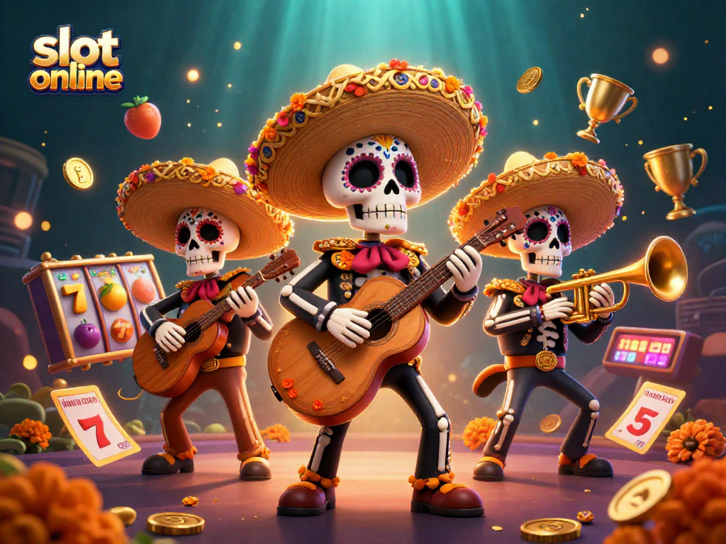 Bermain slot online dengan karakter mariachis ceria dan elemen kasino menarik.