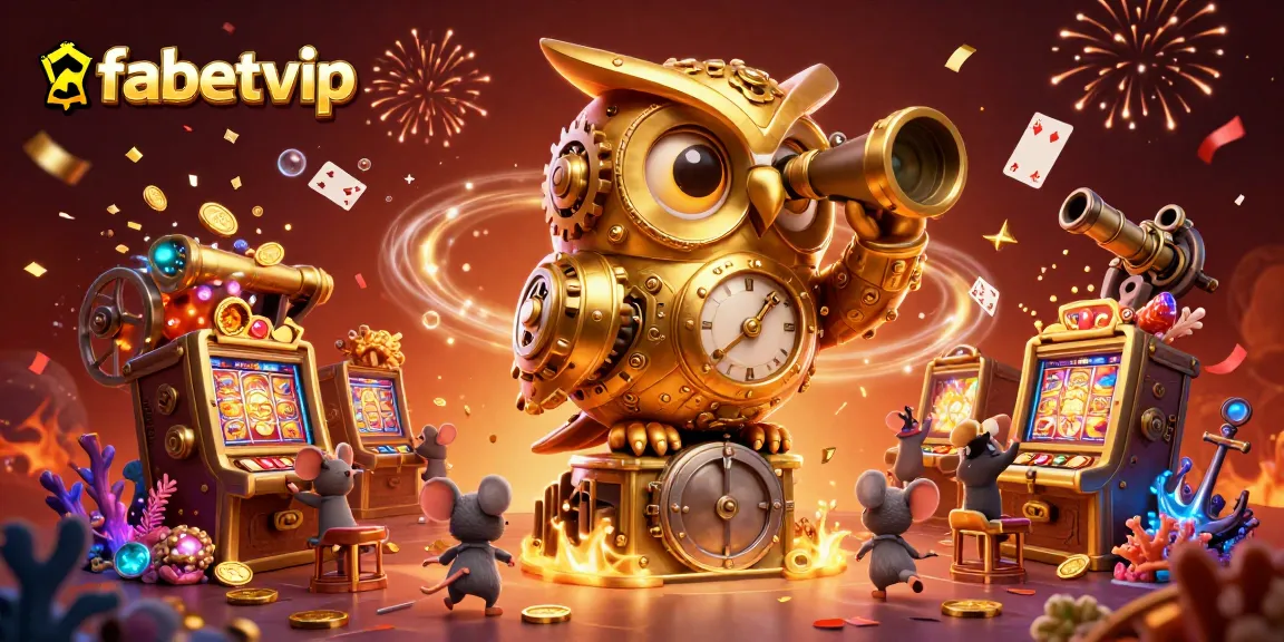 Experience the thrill of fabetvip with a dynamic casino scene featuring golden owls and rich gaming elements.