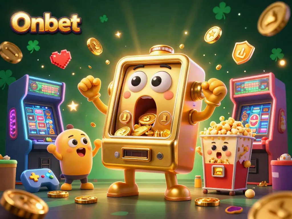Experience Onbet's thrilling jackpot moment with vibrant slot machines celebrating big wins.