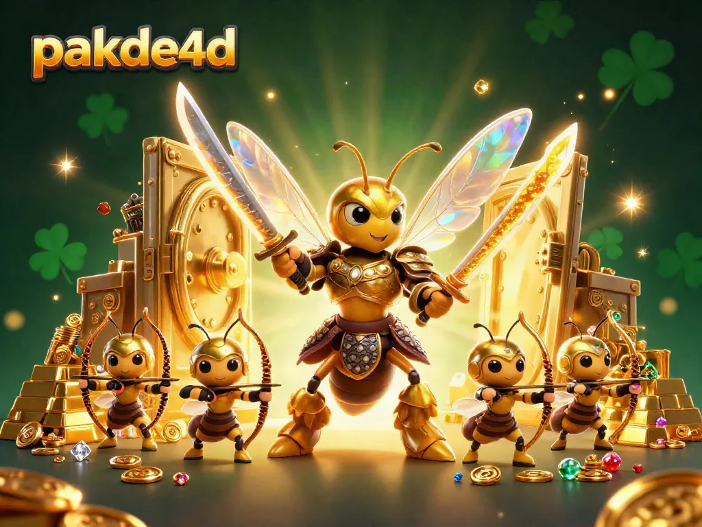 Engage with pakde4d, thriving in a vibrant lottery casino scene filled with gold and jewels.