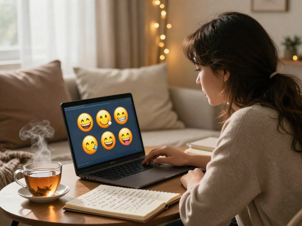 Engaging in a sex AI chat within a cozy room, showing emotional connection and modern tech.