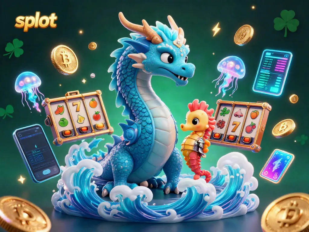 Engage with the vibrant slot world featuring a dragon, seahorse knight, and jellyfish amidst colorful slot reels.