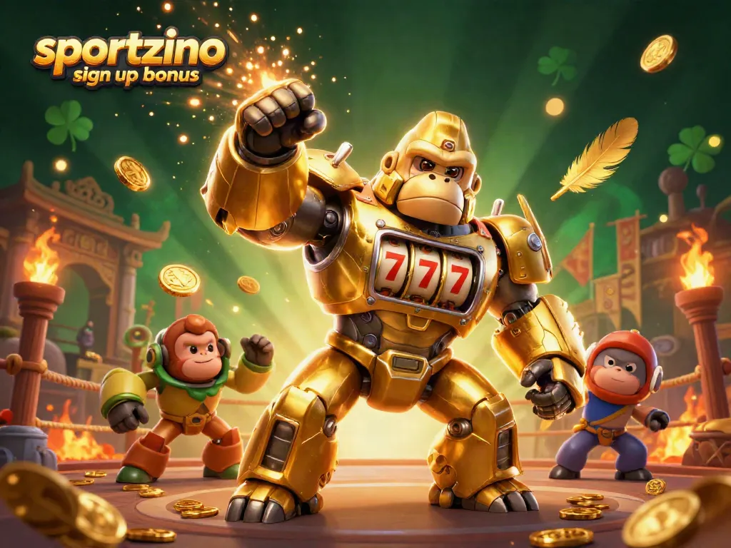 Claim your sportzino sign up bonus with exciting rewards in a visually captivating casino scene.