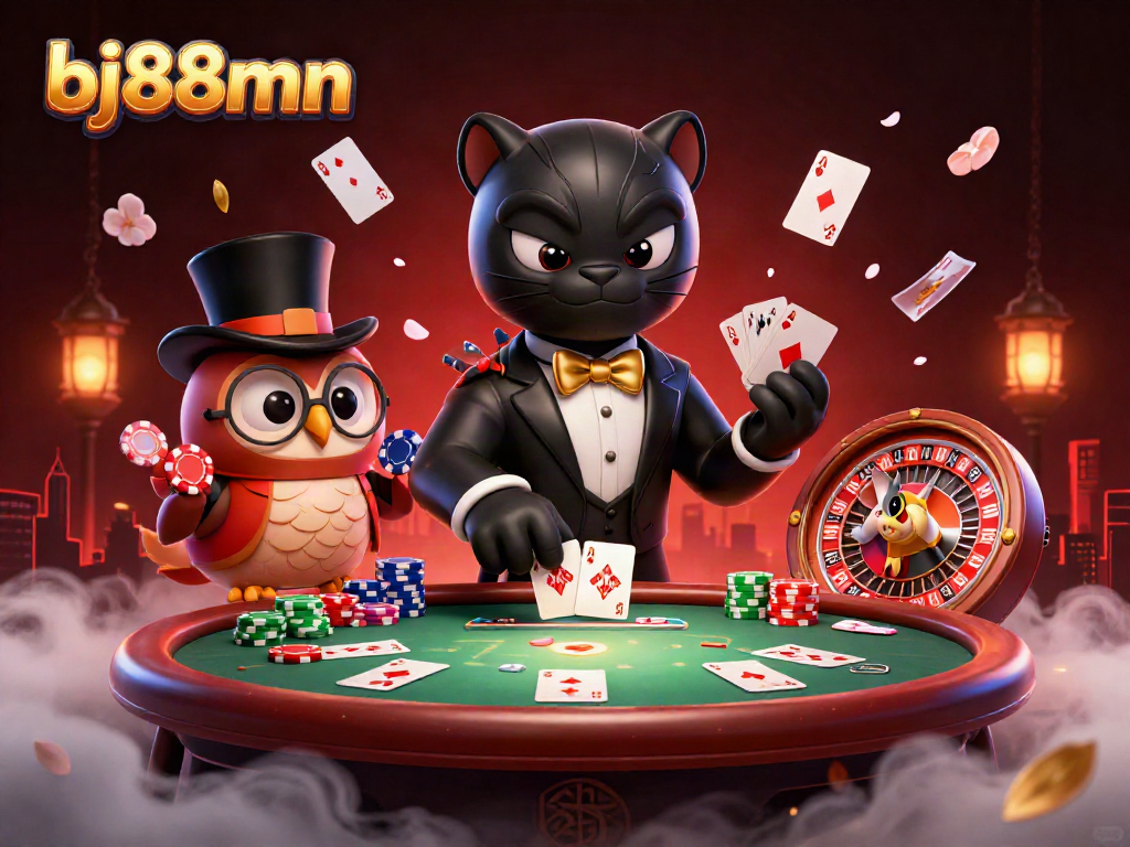 Engage with bj88mn poker action featuring a stylish panther dealer, charming owl, and lucky mouse.