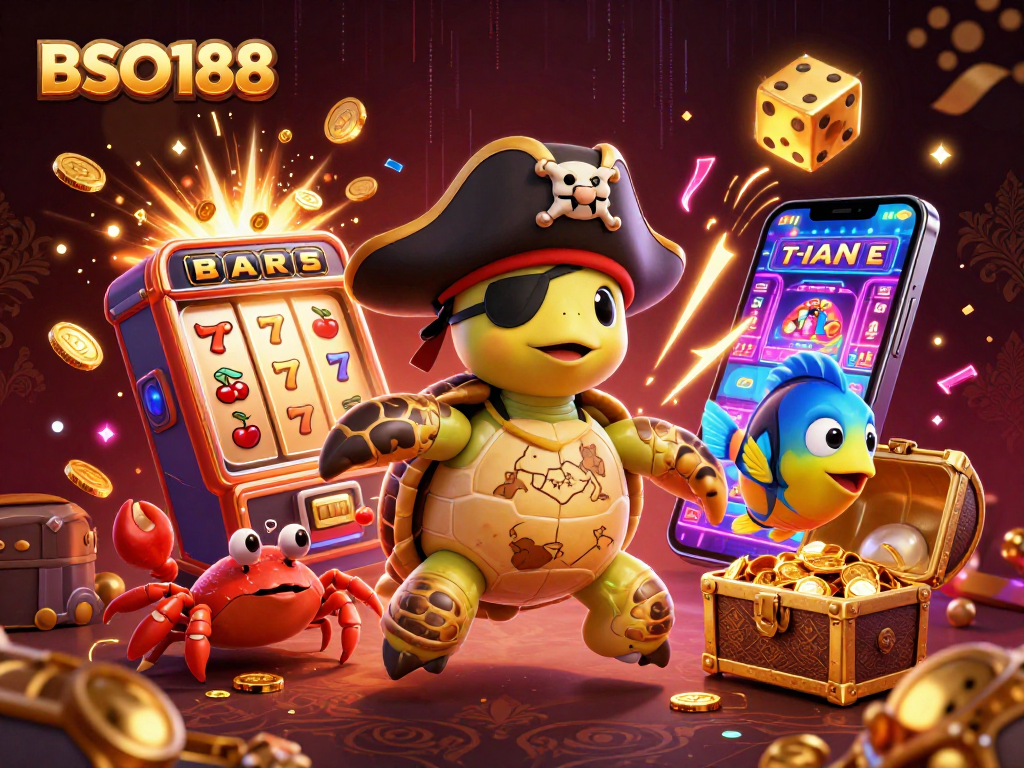 Experience thrilling gameplay with BSO188’s adventurous pirate turtle and treasures in an exciting casino world.
