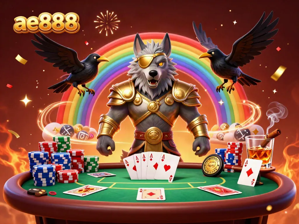 Win with ae888 at this exciting Norse-inspired casino scene featuring Odin and ravens.